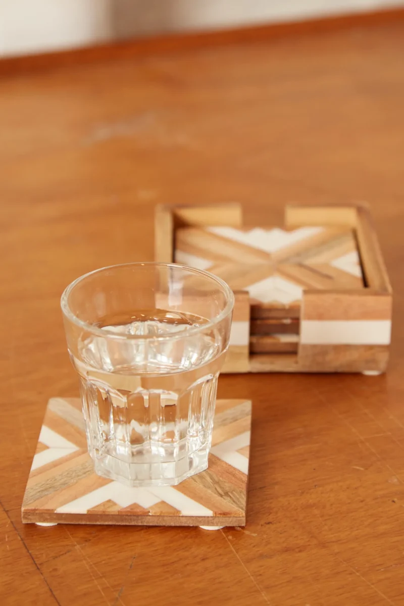 4 piece inlay wood coasters set scaled