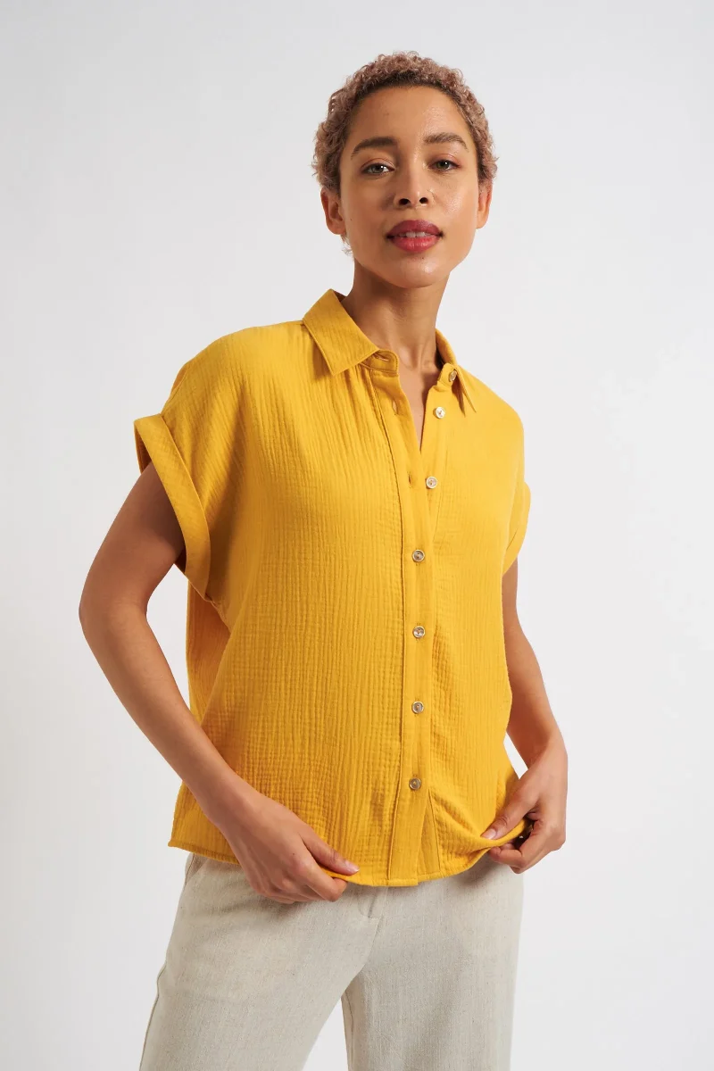 abinaya mustard double gauze short sleeve shirt