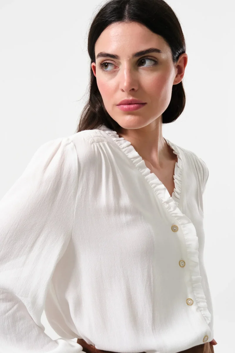 alegra frill v neck crepe blouse