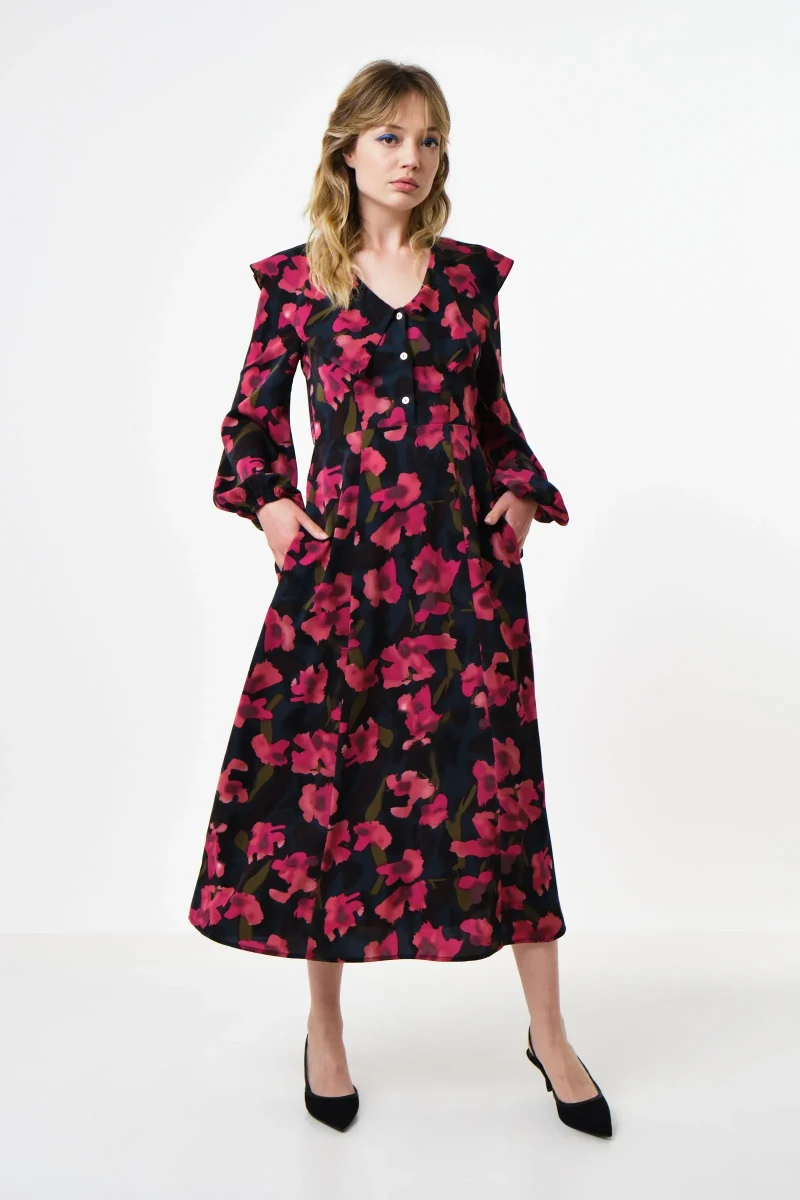 amada floral watermark long sleeve midaxi dress