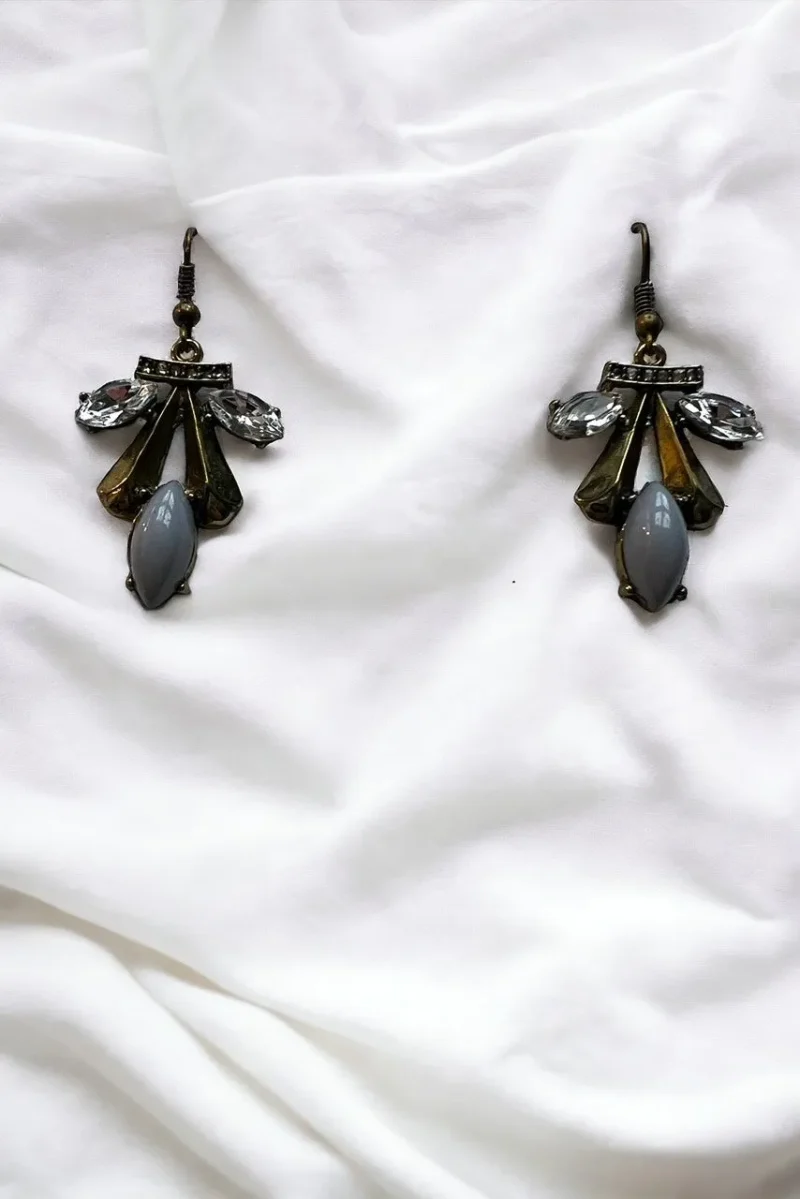 antique gold crystal drop earrings blue