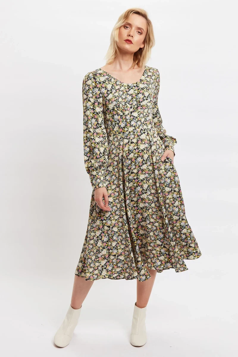 arwen v back floral midi dress petal parade