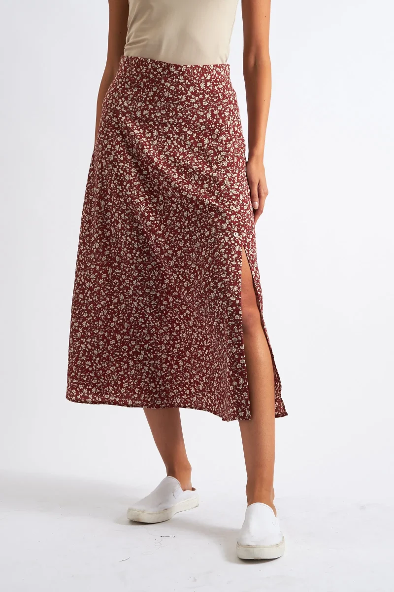 barney rust floral midi skirt