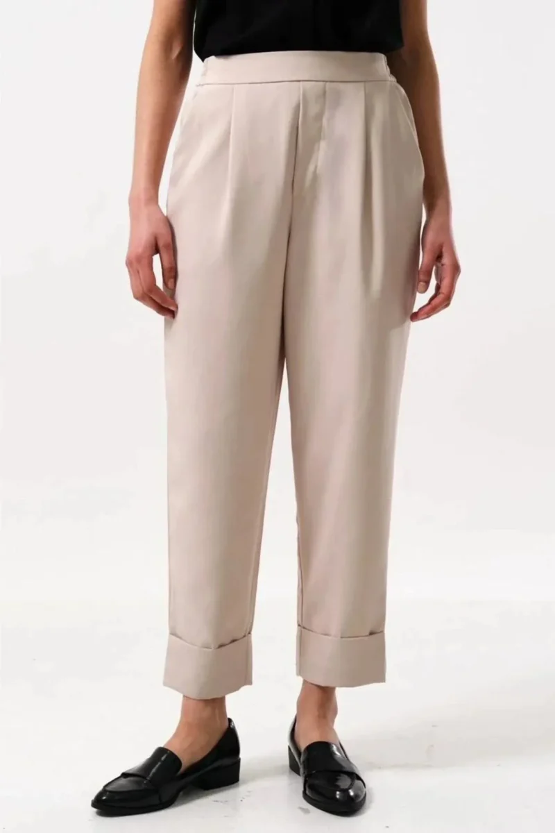 bayeux eco friendly camel satin crepe pants