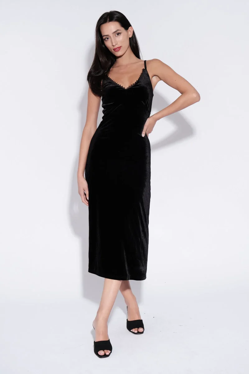 black velvet midi slip dress by