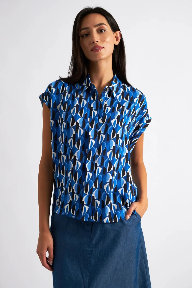 blue mid century retro print shirt by abinaya