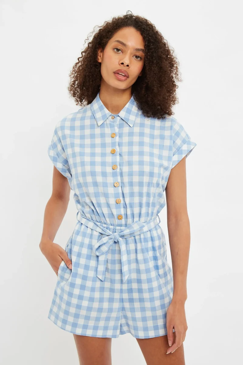 blue picnic check louche playsuit