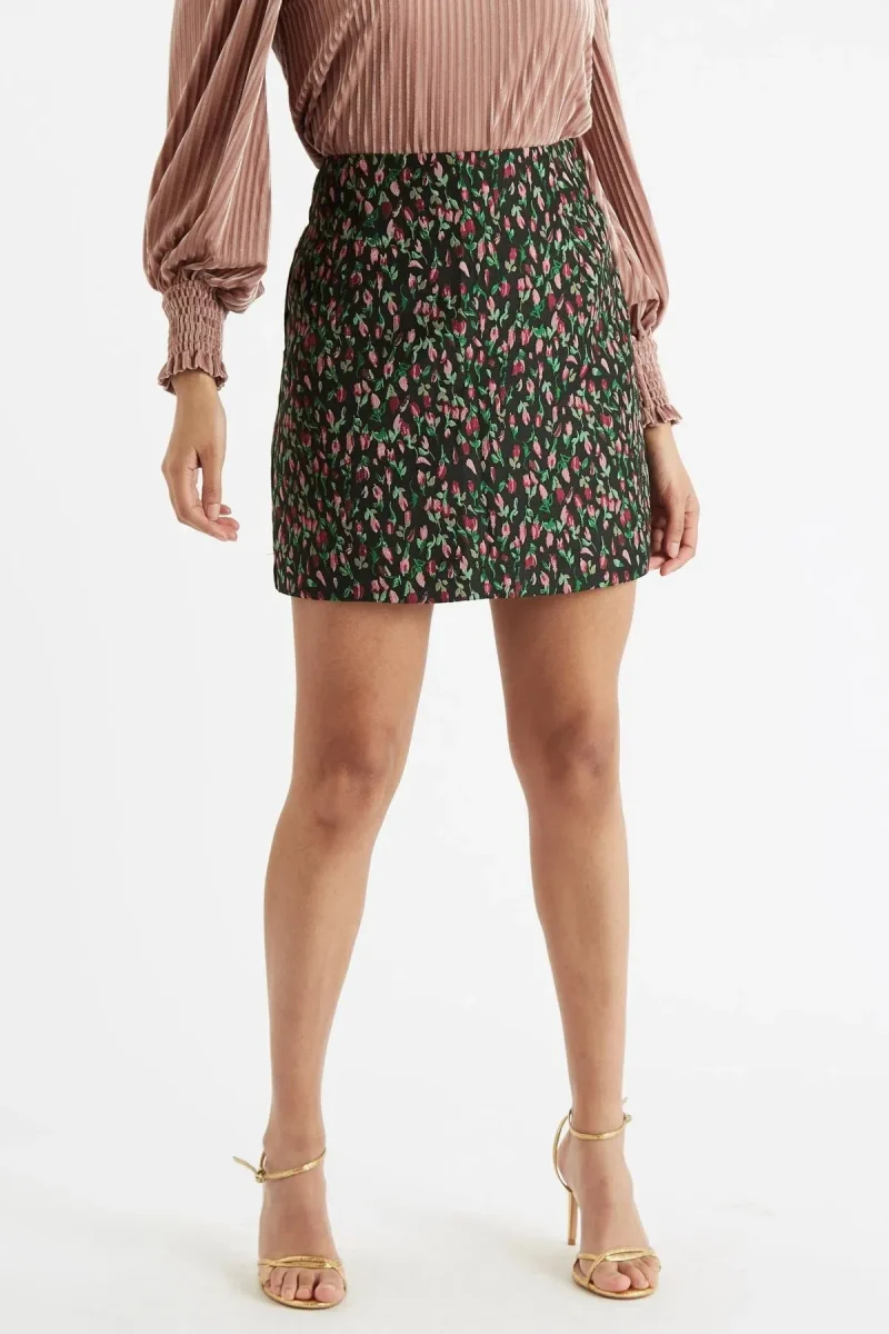 brocade rosebud mini skirt in louche aubin