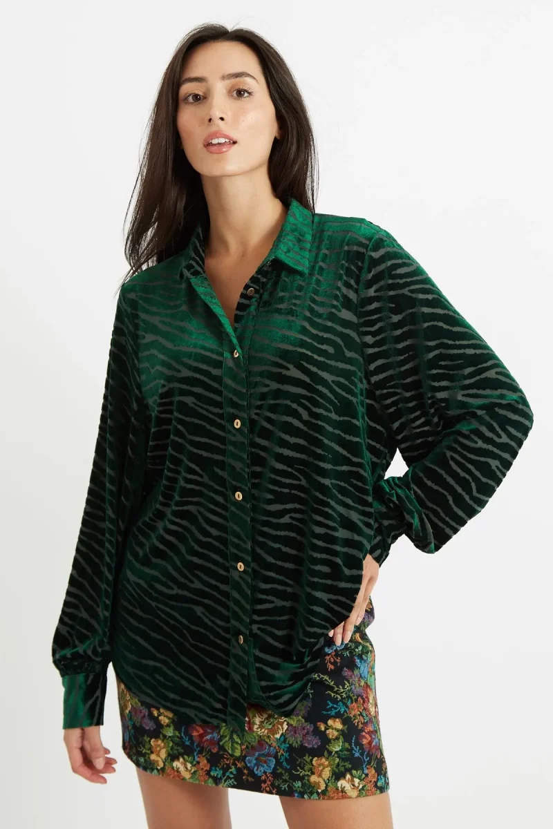 byron zebra devore green shirt