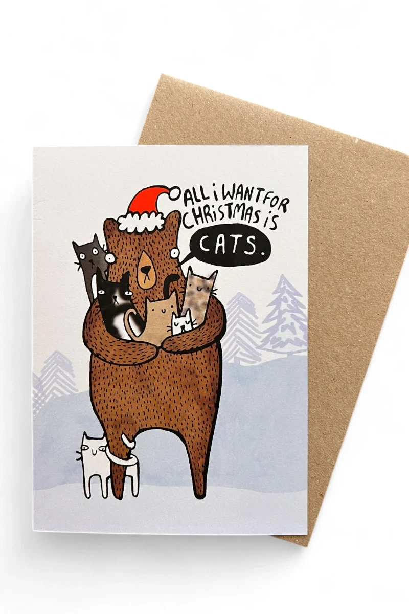 cat christmas cards all i want for