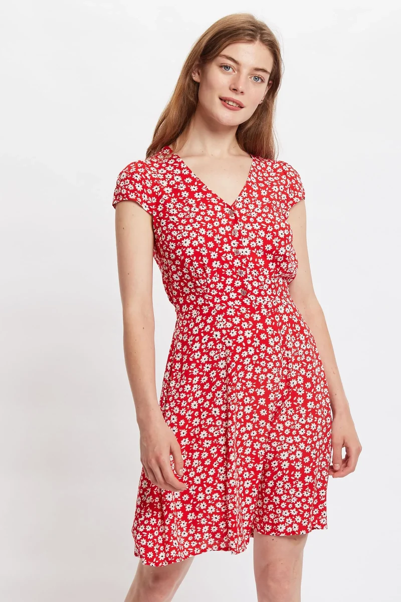 cathleen floral sketch mini tea dress red