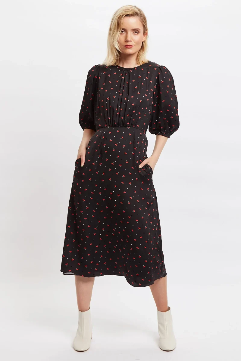 cherry pie square neck midi dress by louche leonore