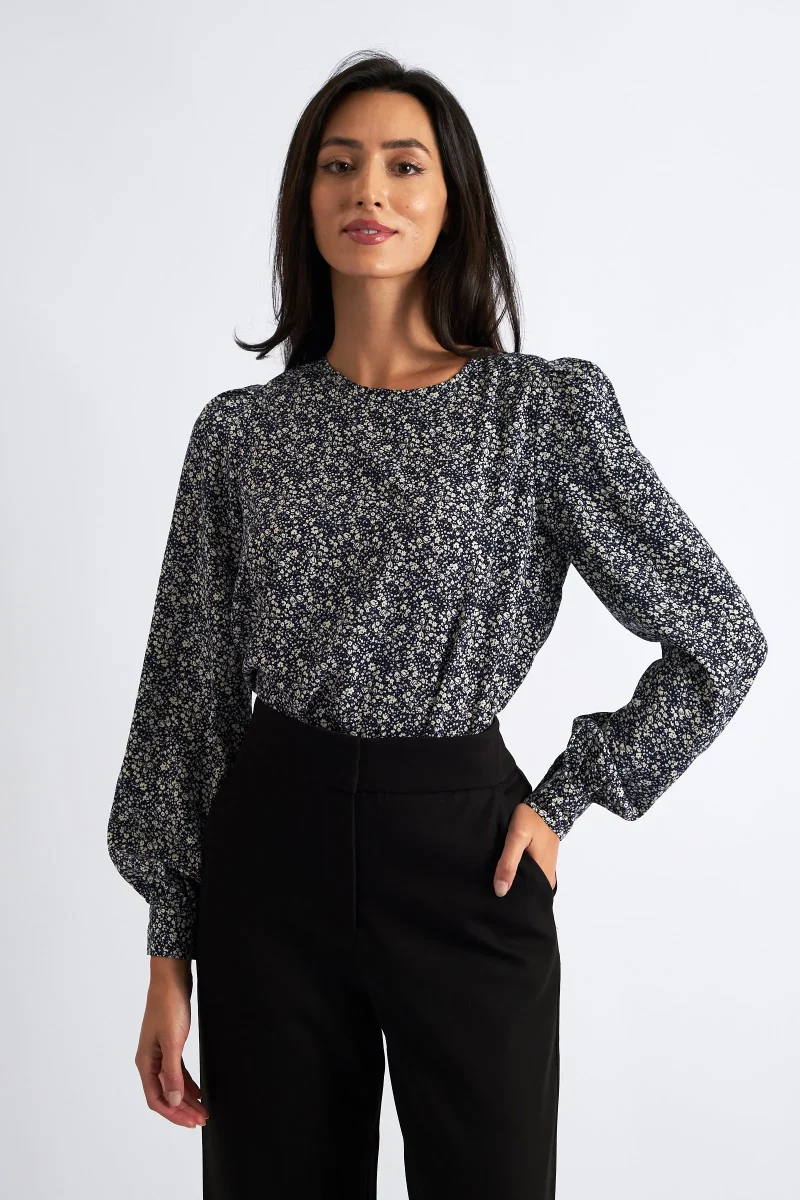 chic navy lima micro flower blouse