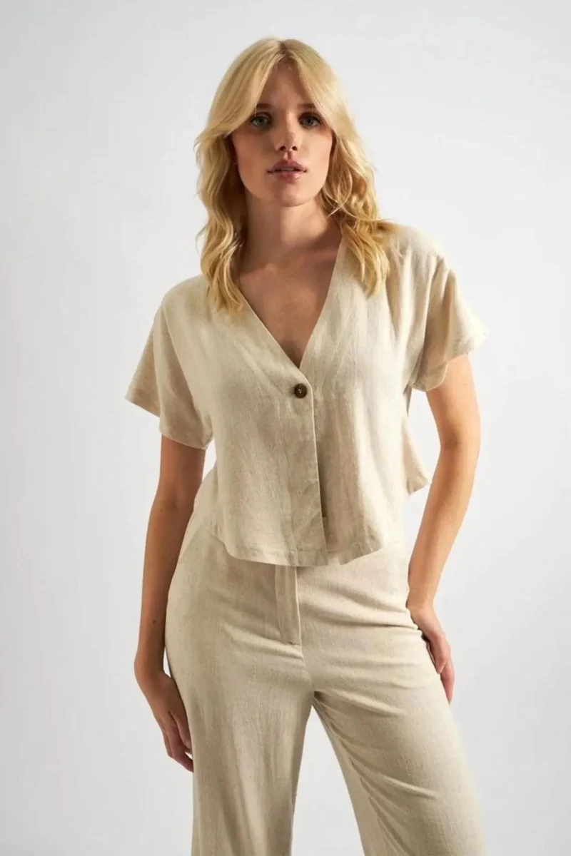 cloe natural linen waistcoat top