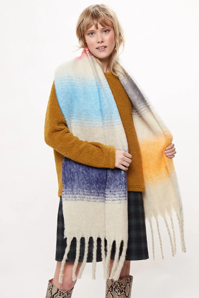 cozy striped tassel scarf soft beige wrap