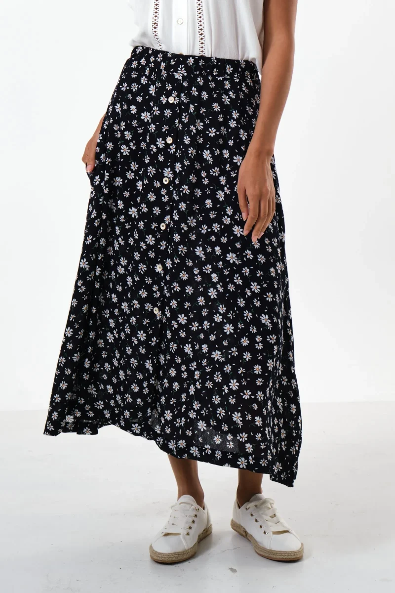 daisy drop print midi skirt