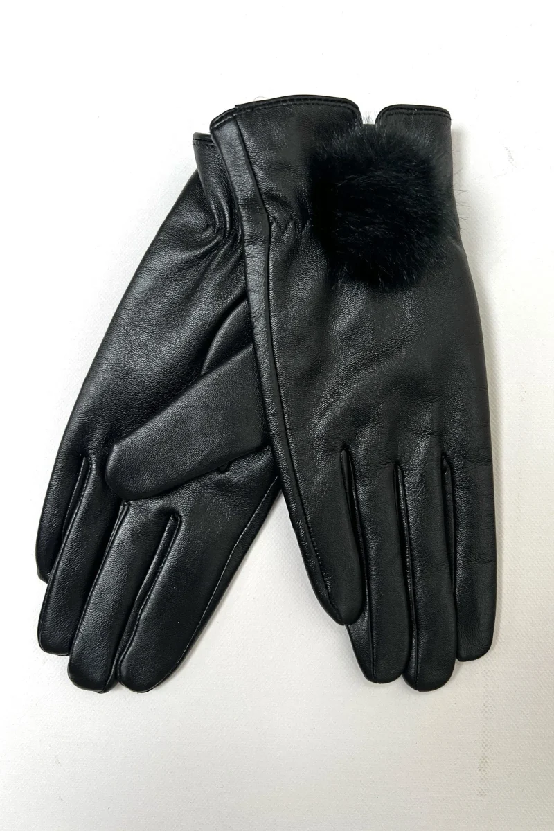 dashlyn black soft fur leather bobble gloves