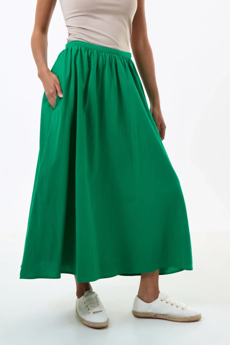 eco friendly recycled cotton midaxi skirt green