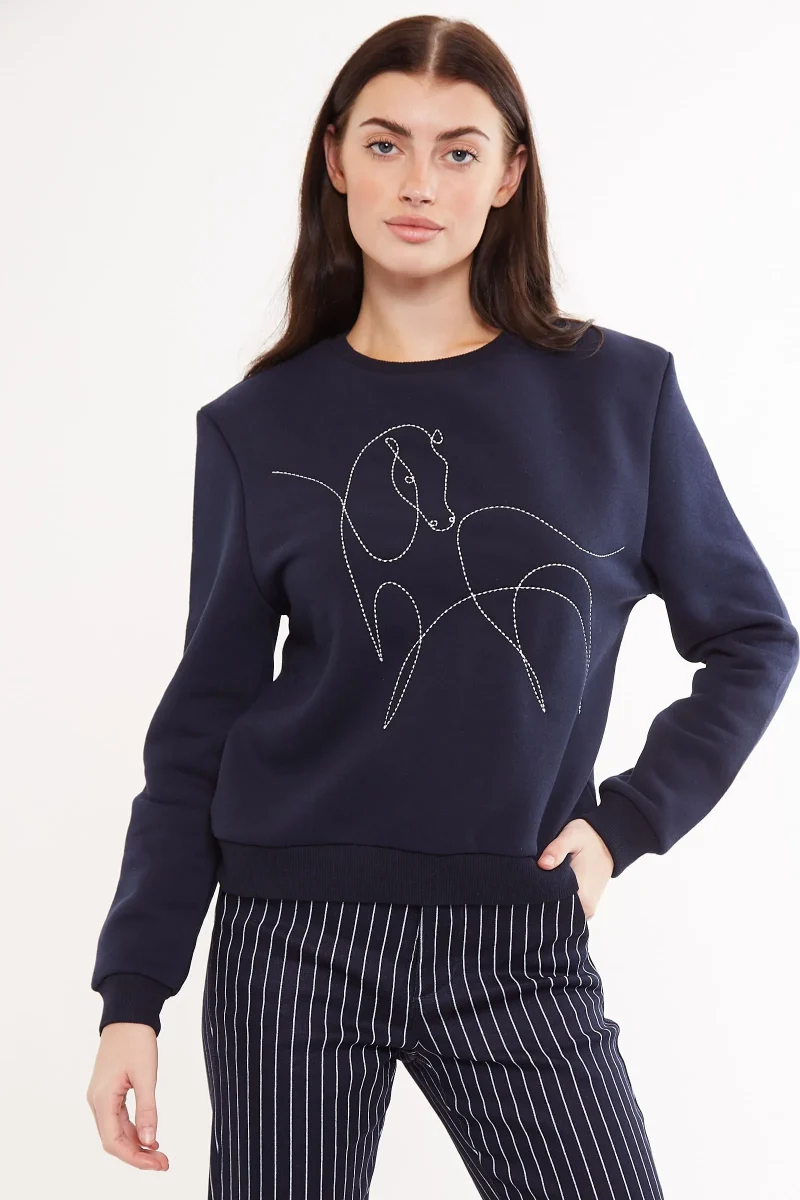 embroidered navy sweatshirt by louche jan stylish comfort