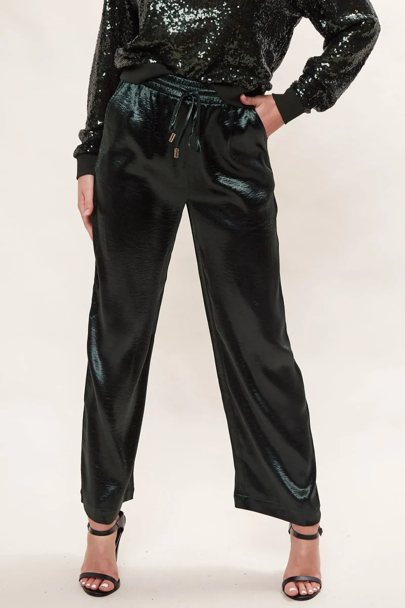 emmanuella green satin pull on trousers