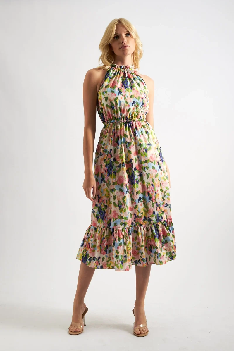 eren summer dream cut away shoulder print midi dress