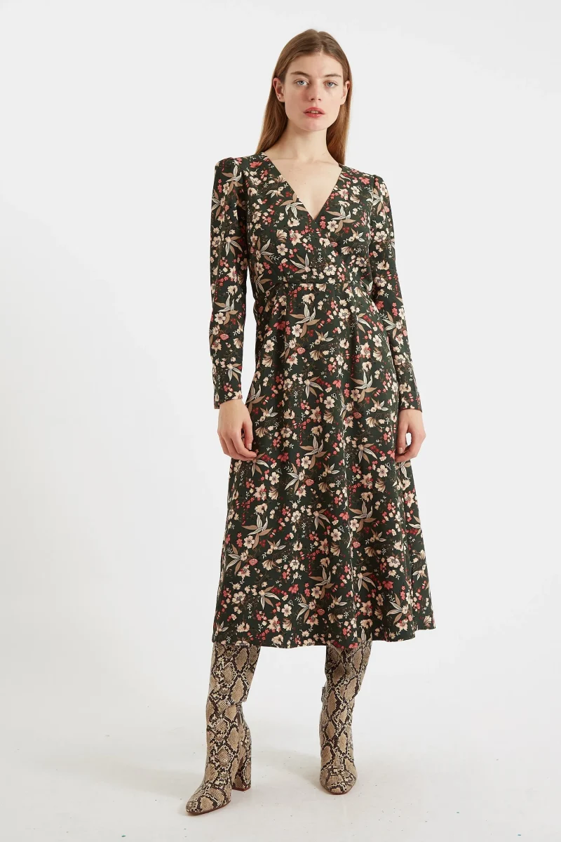 eveleen midi dress tapestry print long sleeve scaled