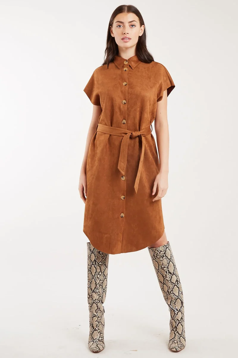 faux suede midi shirt dress by louche melike