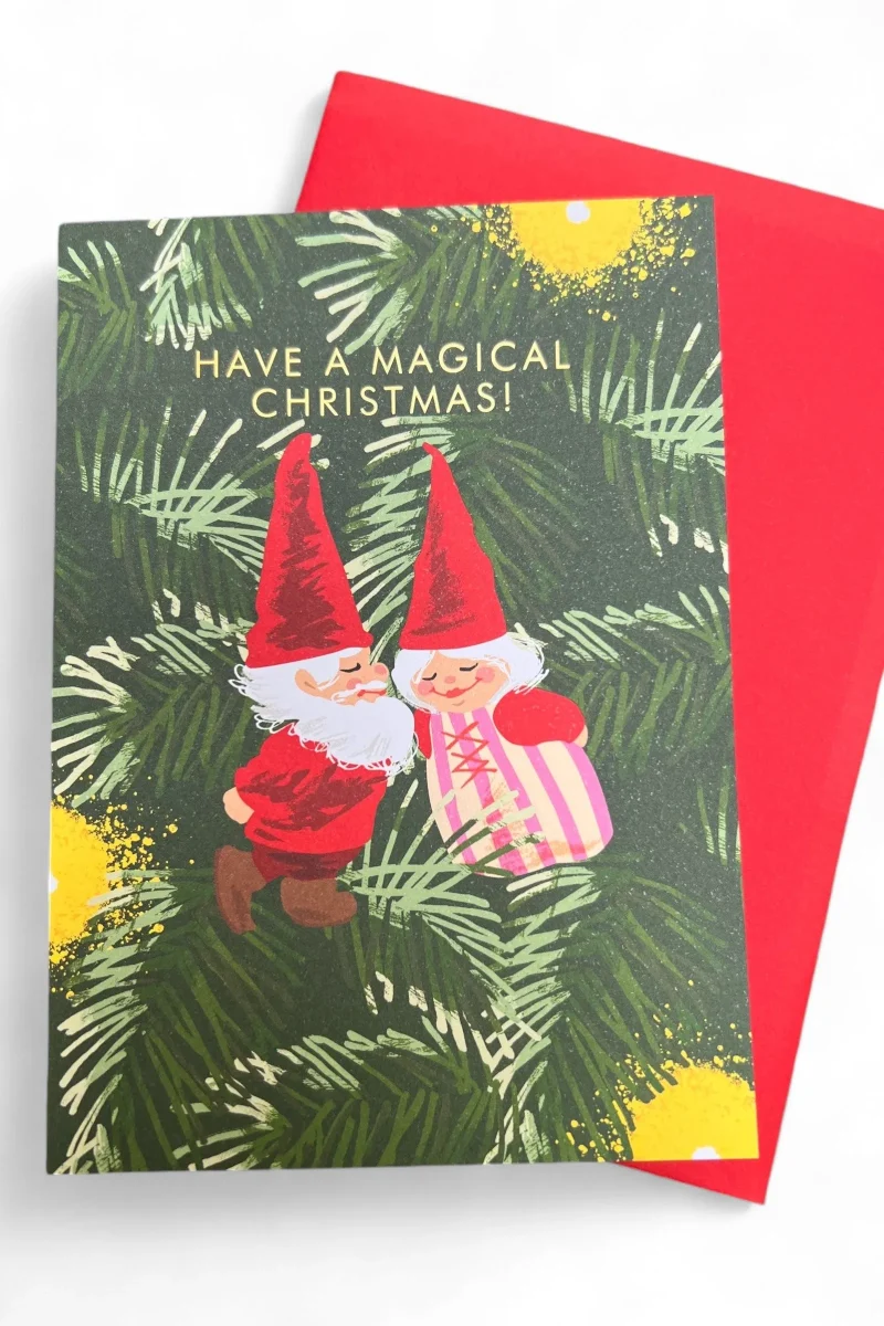 festive christmas gnomes greeting card