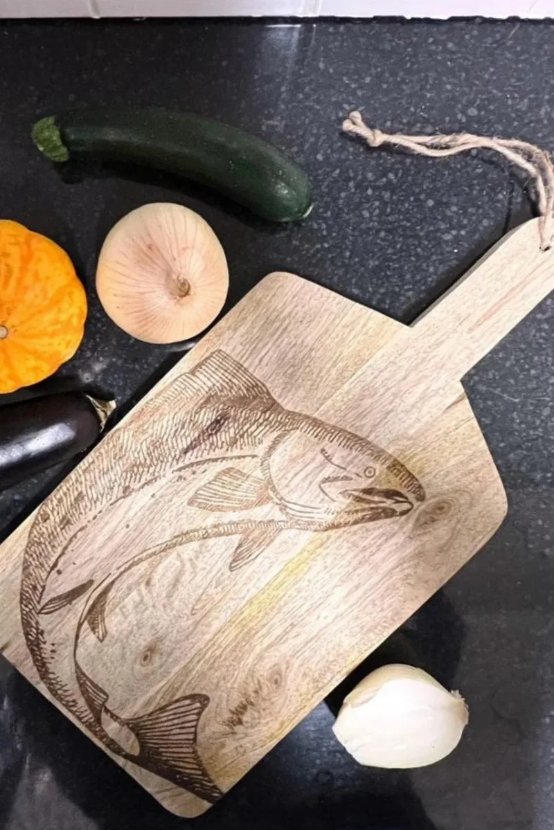 fish etched wood cutting board