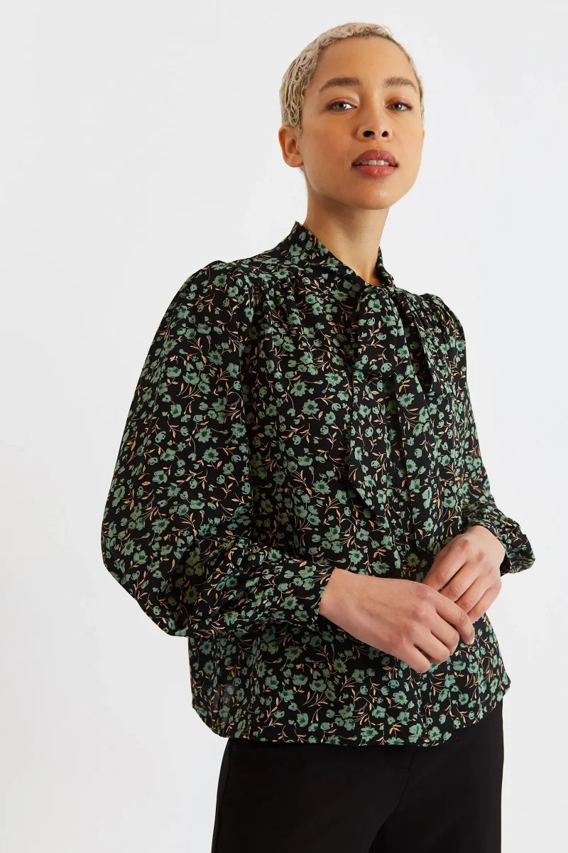 fleur vert tie neck blouse bathilde scaled