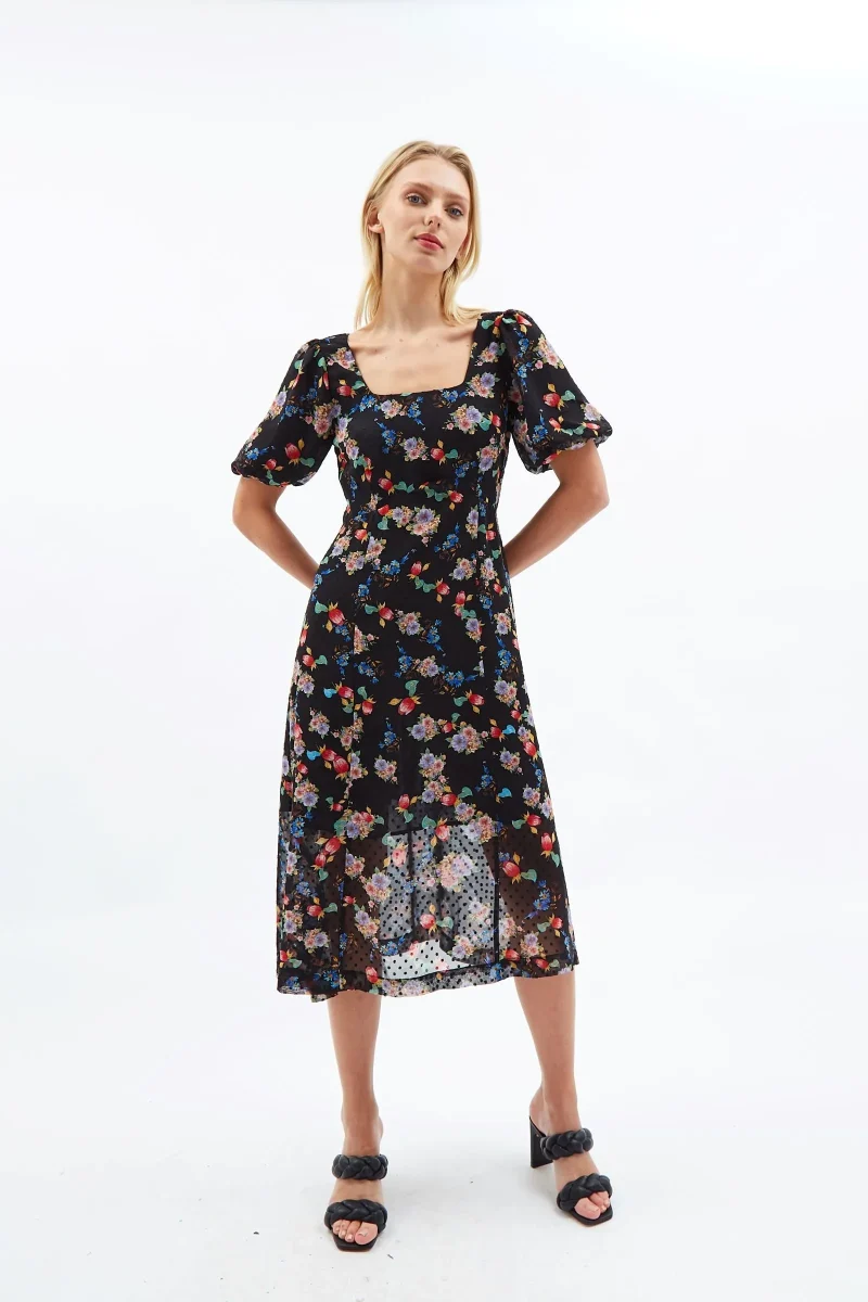 floral carpathian midi dress with nadine print