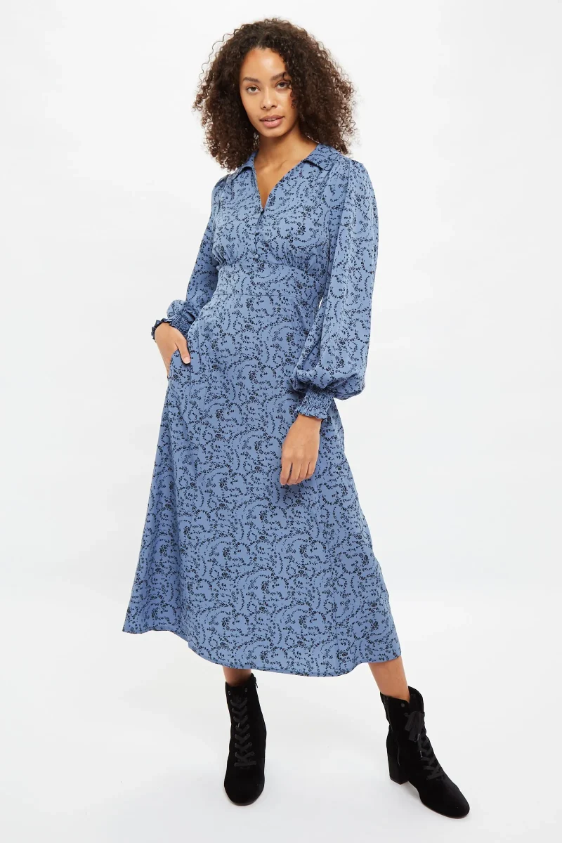 floral print midi dress with long sleeves