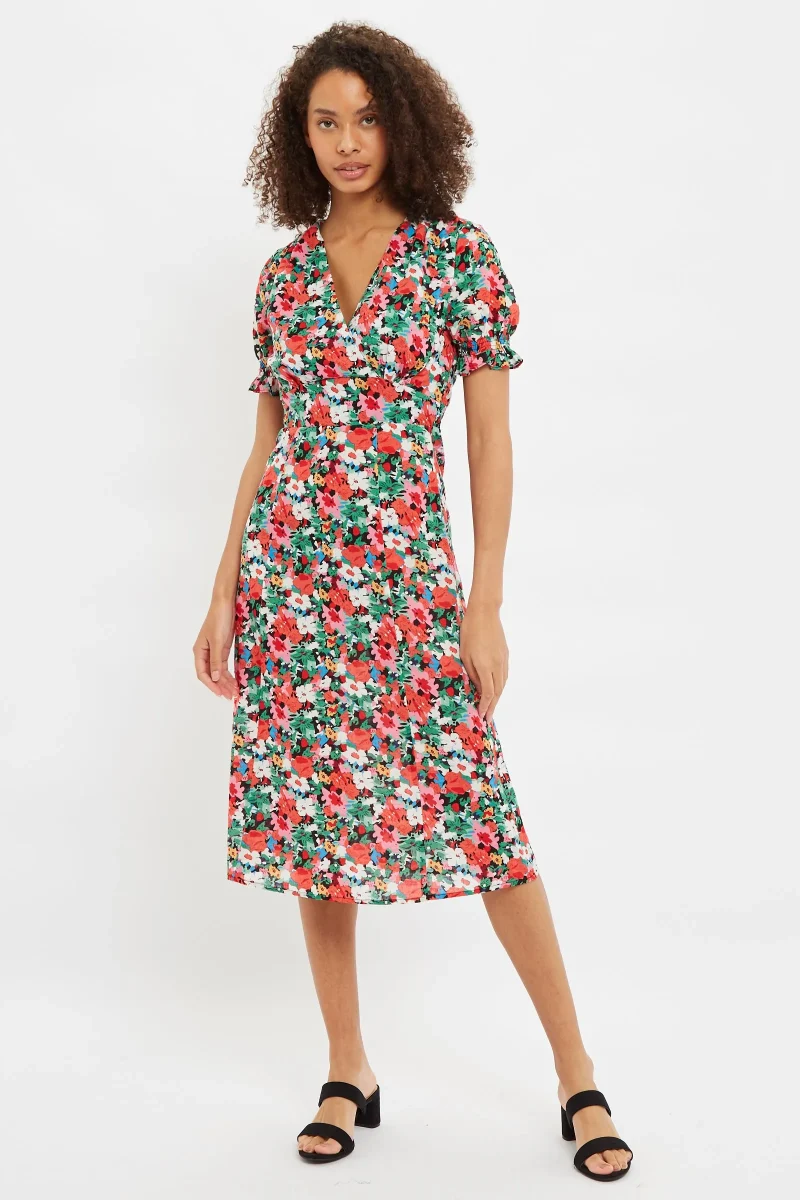 floral splash print midi tea dress by louche corina