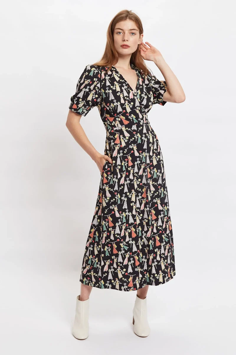 flower girl midi dress short sleeve sakani print