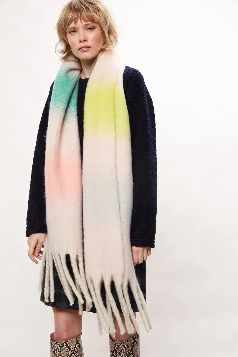 fluffy striped tassel scarf pink