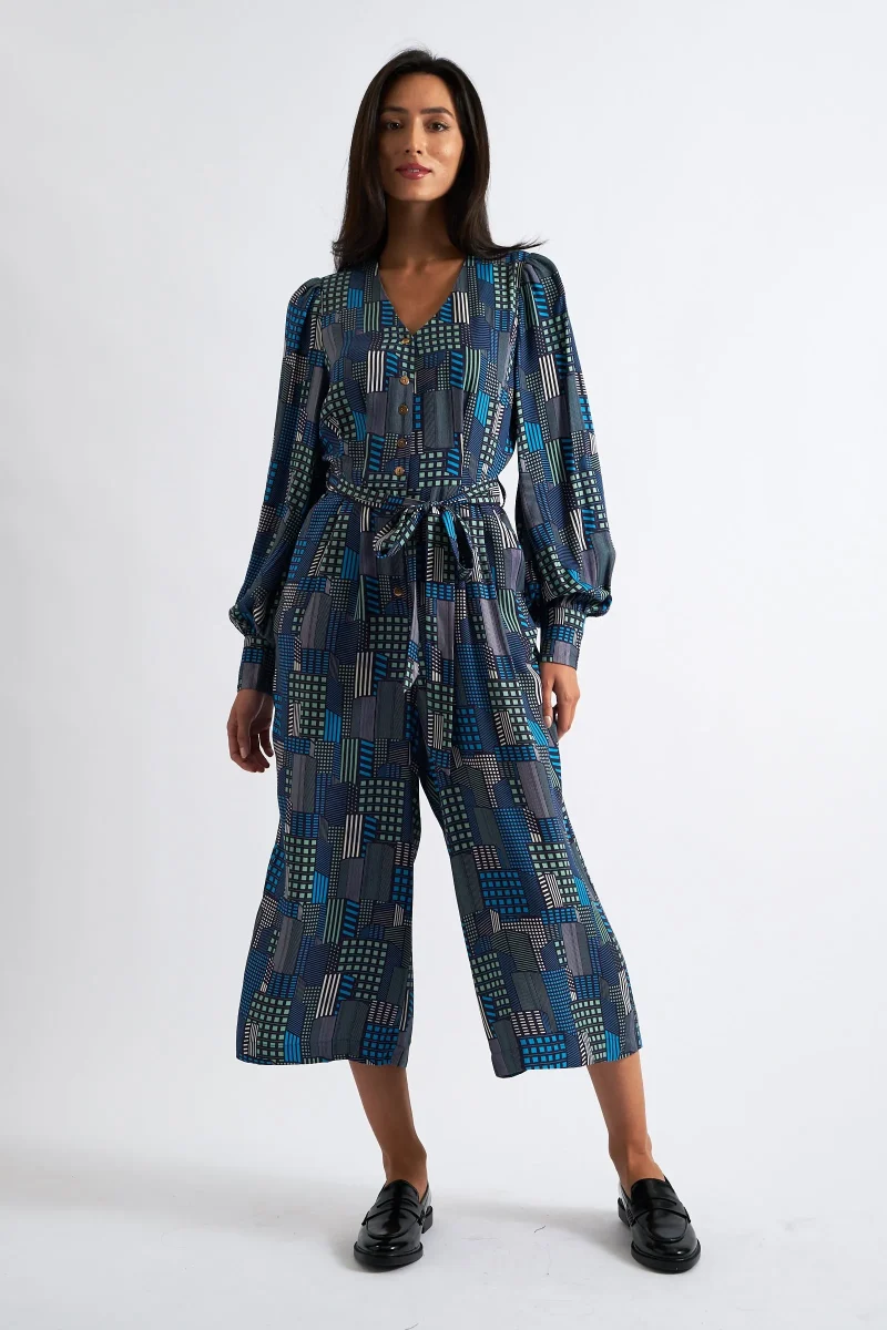 geo city print long sleeve jumpsuit by moski