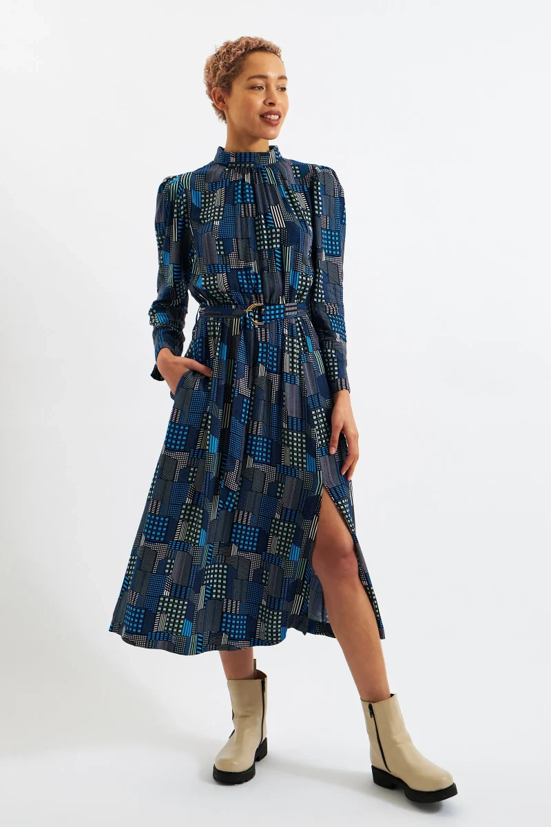 geo city print long sleeve midi dress by ygritte