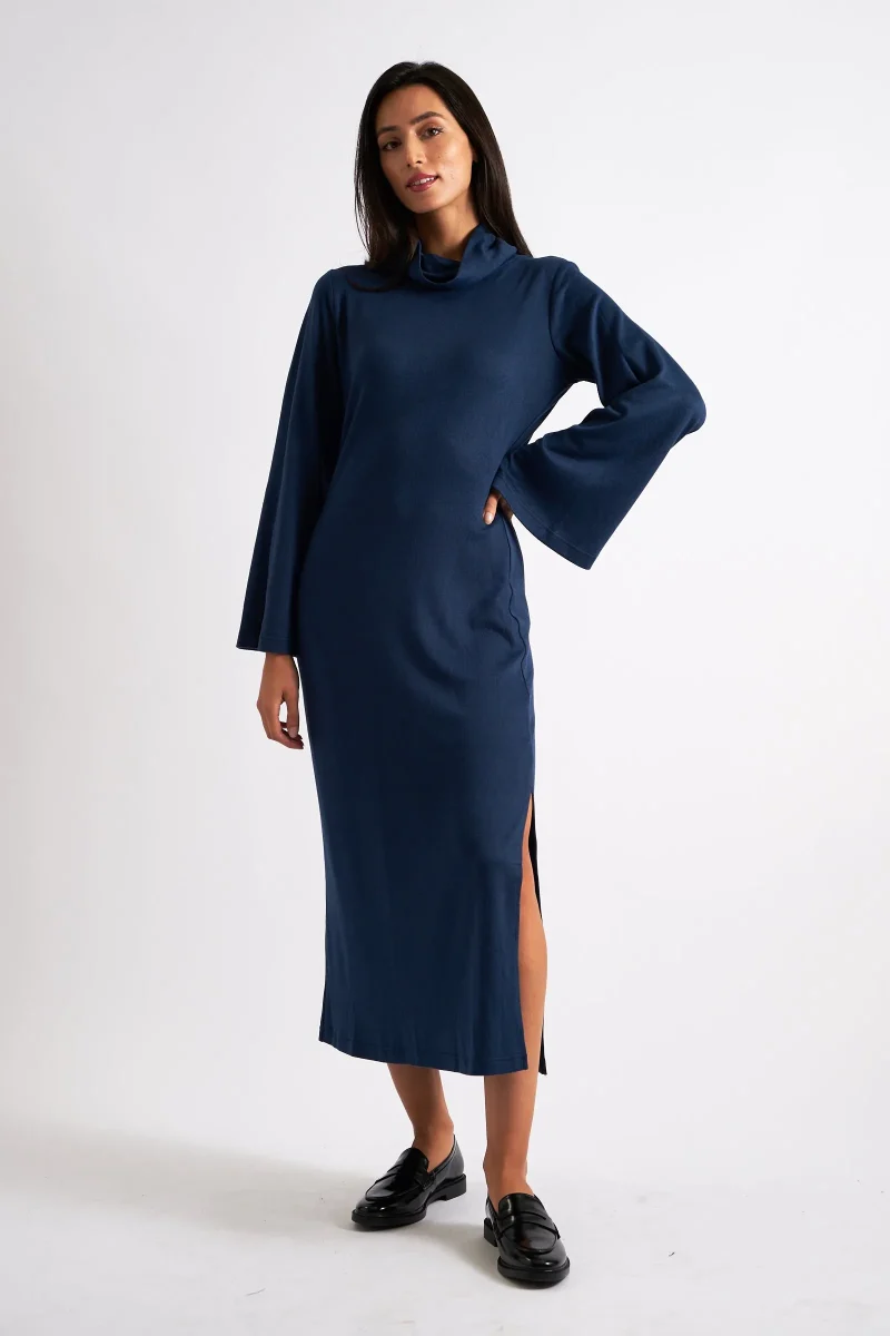 gigi navy brushed jersey midi dress