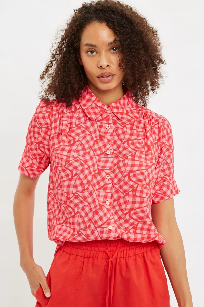 gingham twist blouse short sleeve blouse for women scaled