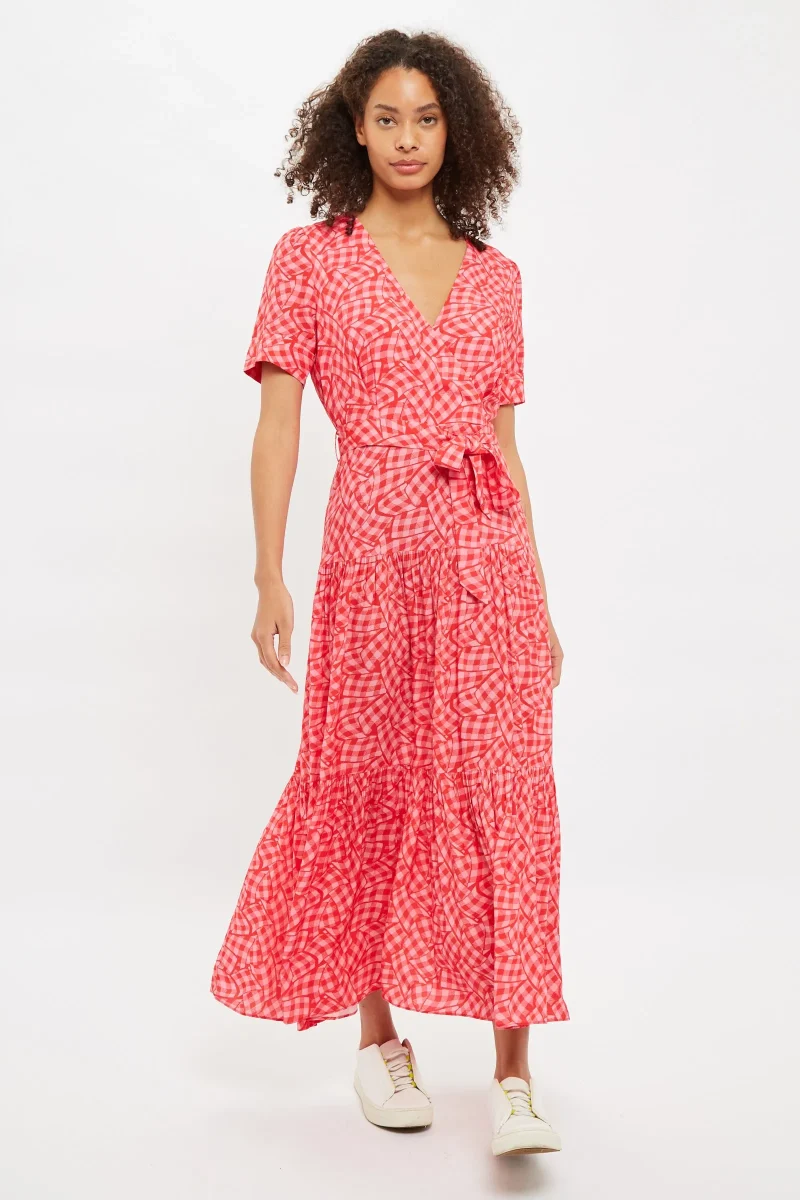 gingham twist tiered midi dress short sleeve louche