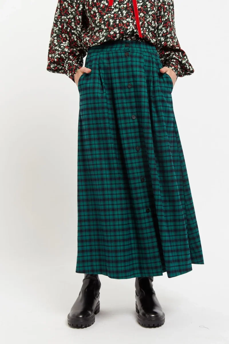 gingham winter midi skirt green black