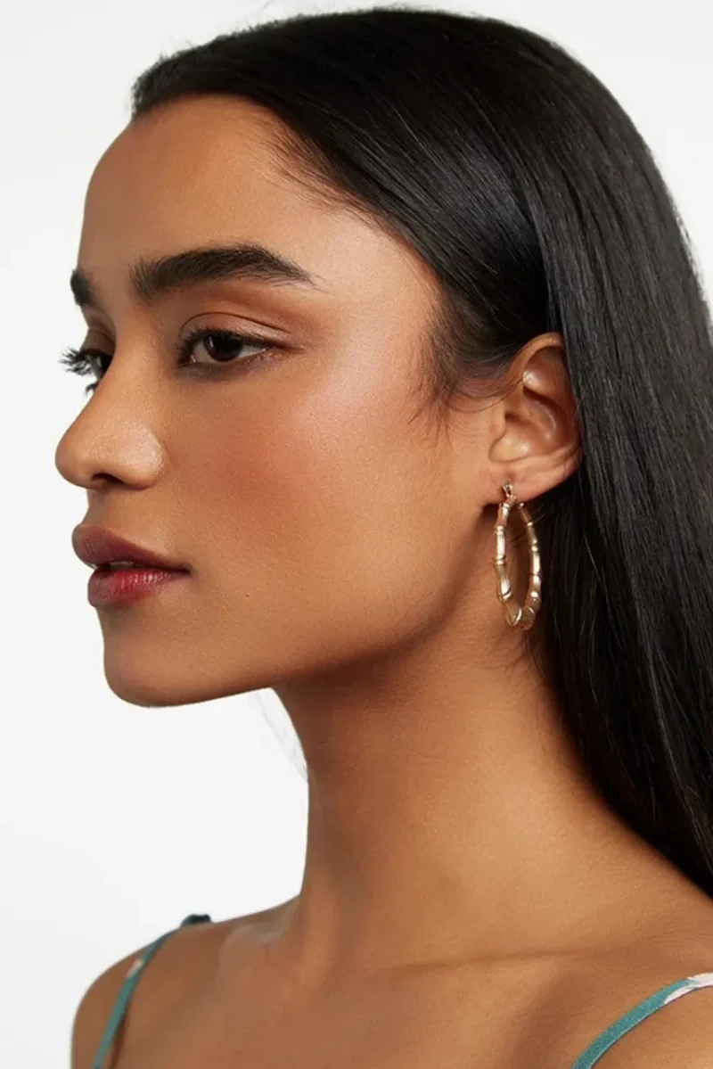 gold bamboo hoop earrings matt finish