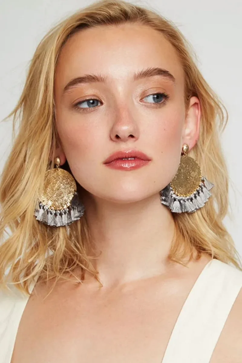 gold disc tassel earrings louche sally