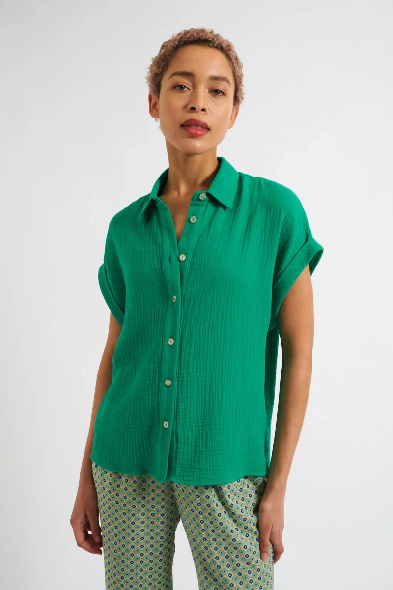 green double gauze short sleeve shirt by abinaya