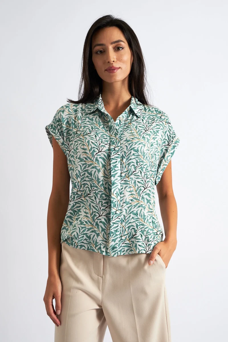 green leaf print short sleeve shirt