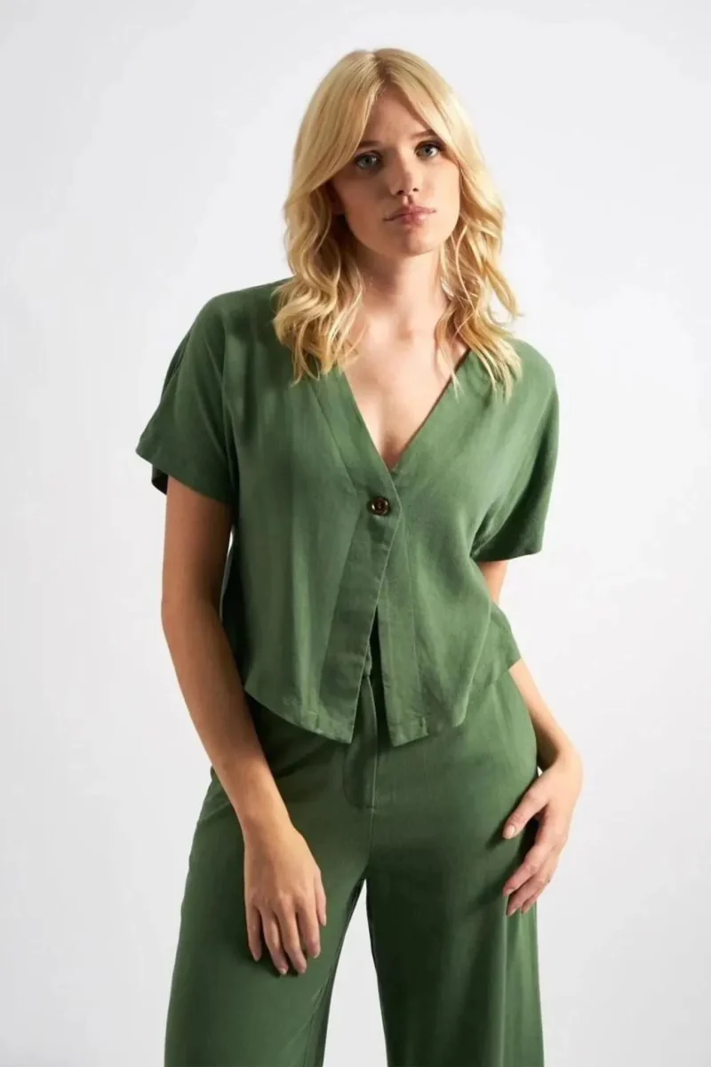 green linen blend waistcoat top