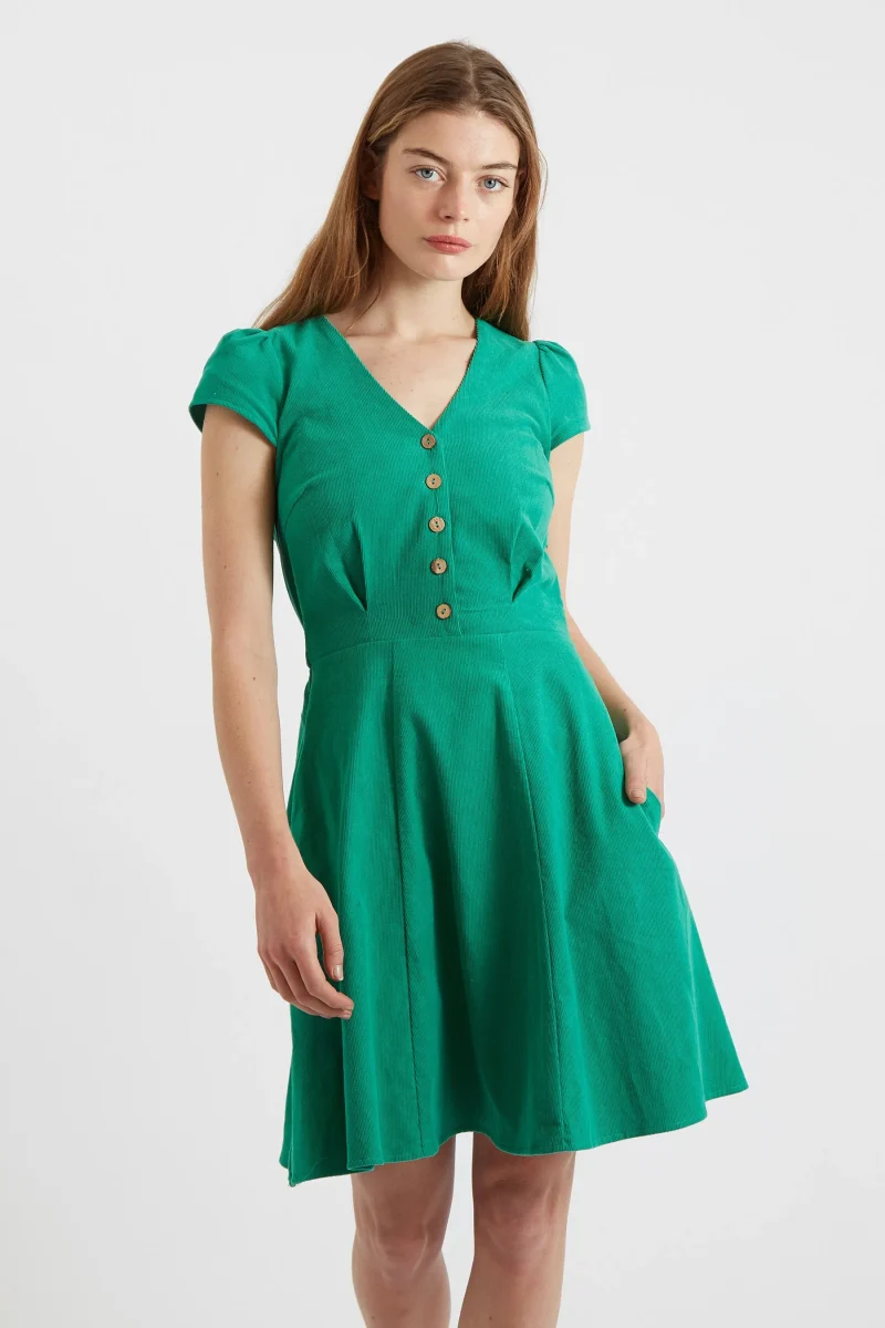 green mini cord tea dress for baby girls scaled