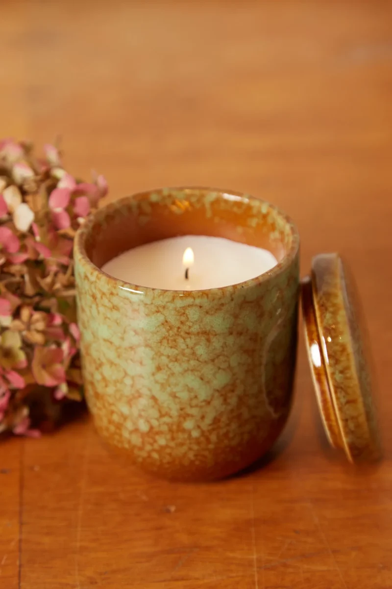 green ombre stoneware candle with lid scaled