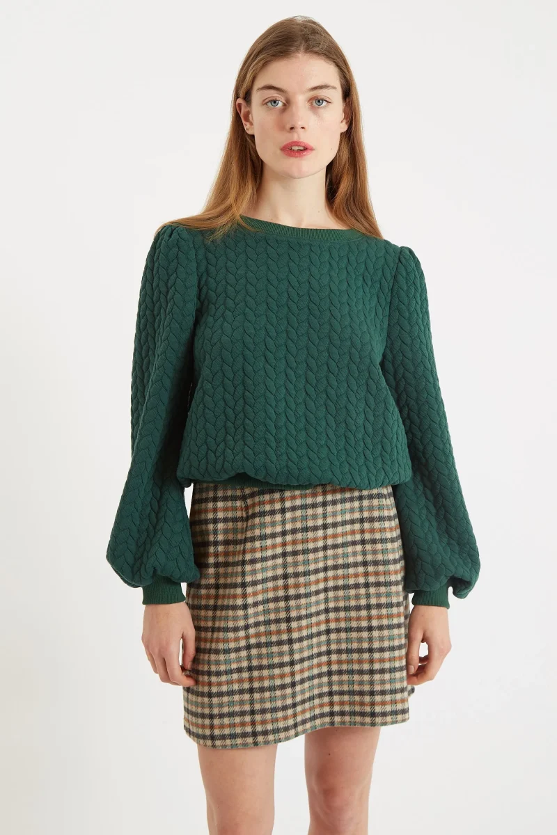 green plait sleeve sweatshirt by ellie scaled