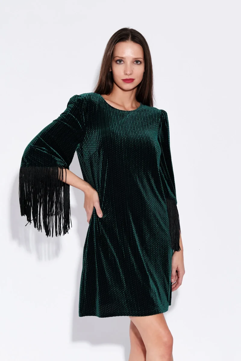 green rosamee fringe trim mini dress